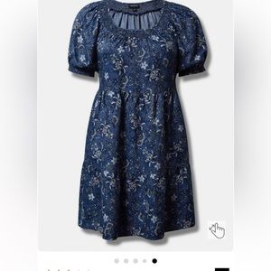Torrid Mini Chambray Puff Sleeve Smocked Dress